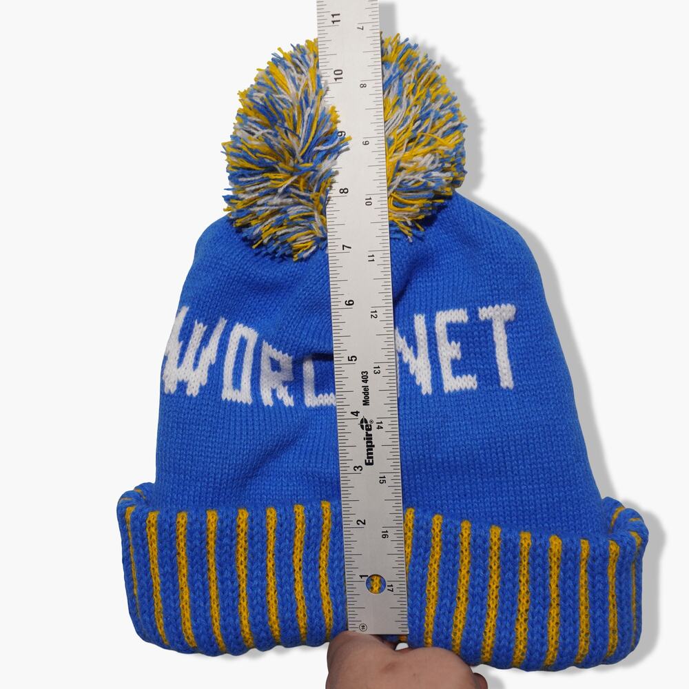 WORLDNET Blue and Yellow Ribbed POM Beanie - Picture 5 of 5